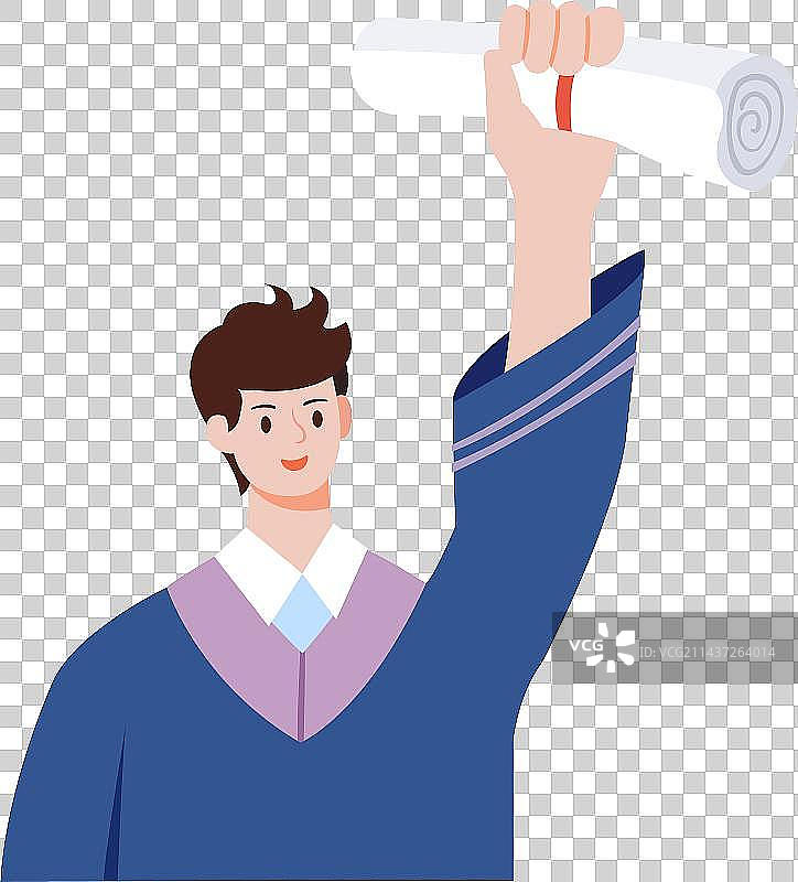学生毕业矢量插画元素，男毕业生高兴的拿着结业证书毕业证书，毕业季身穿学士服毕业季快乐学业有成就业学习图片素材