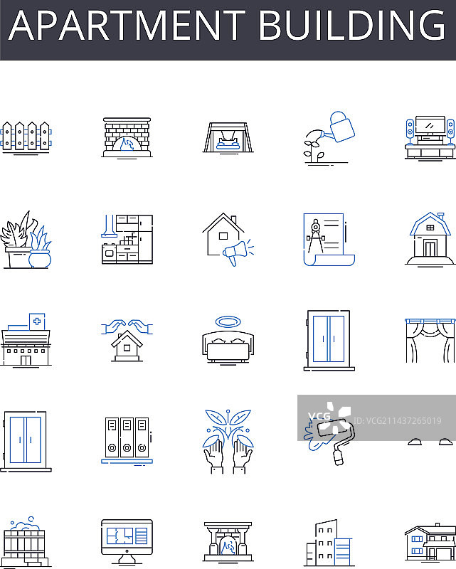 公寓楼线性图标合集图片素材