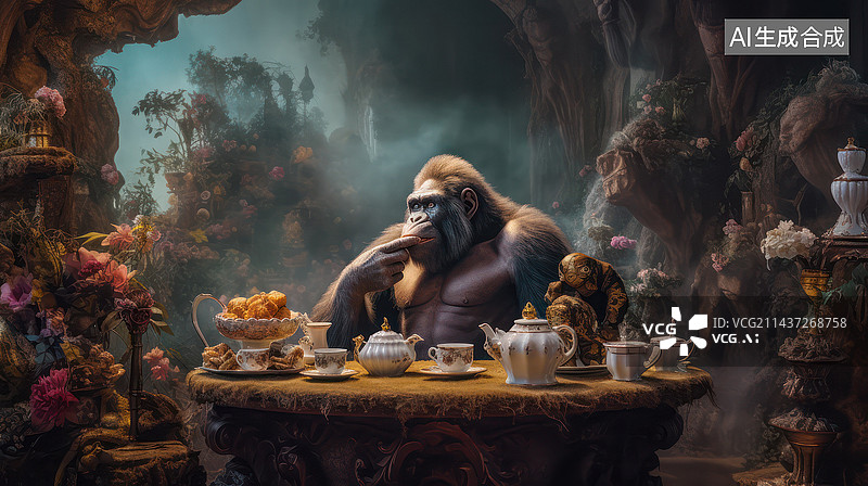 【AI数字艺术】吃早餐的猩猩图片素材