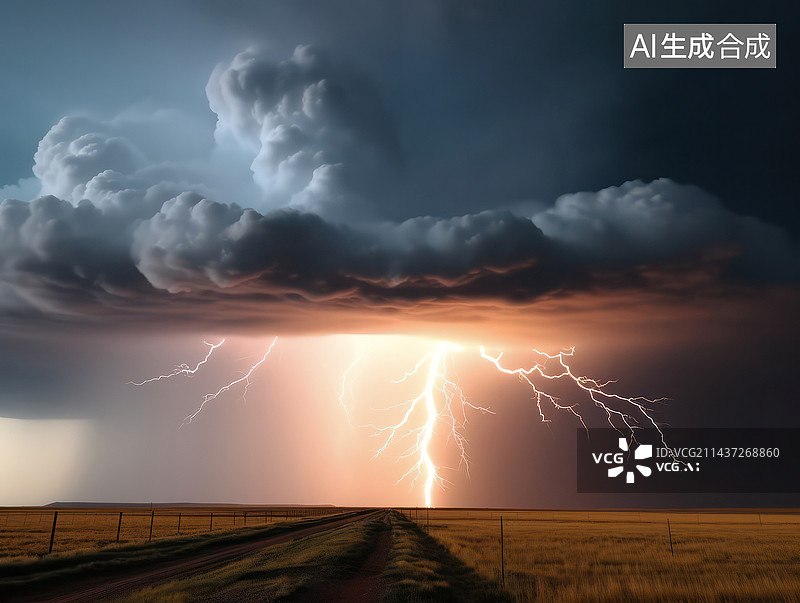 【AI数字艺术】暴雨来临前的草原图片素材