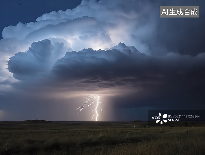 【AI数字艺术】暴雨来临前的草原图片素材