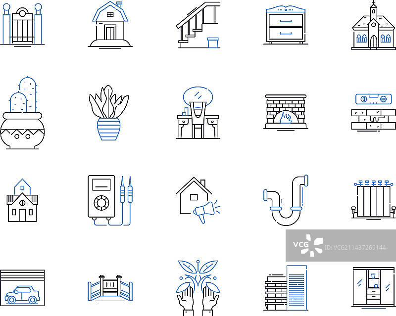 零售综合体线性图标集合购物中心图片素材