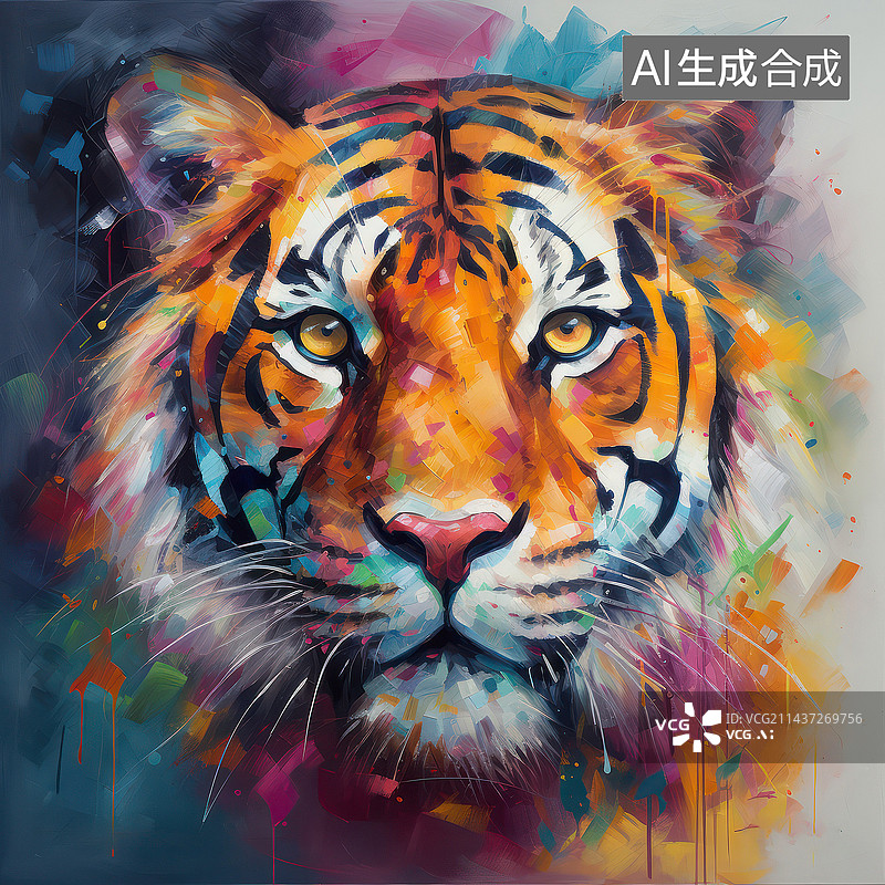 【AI数字艺术】创意油画的动物-老虎图片素材