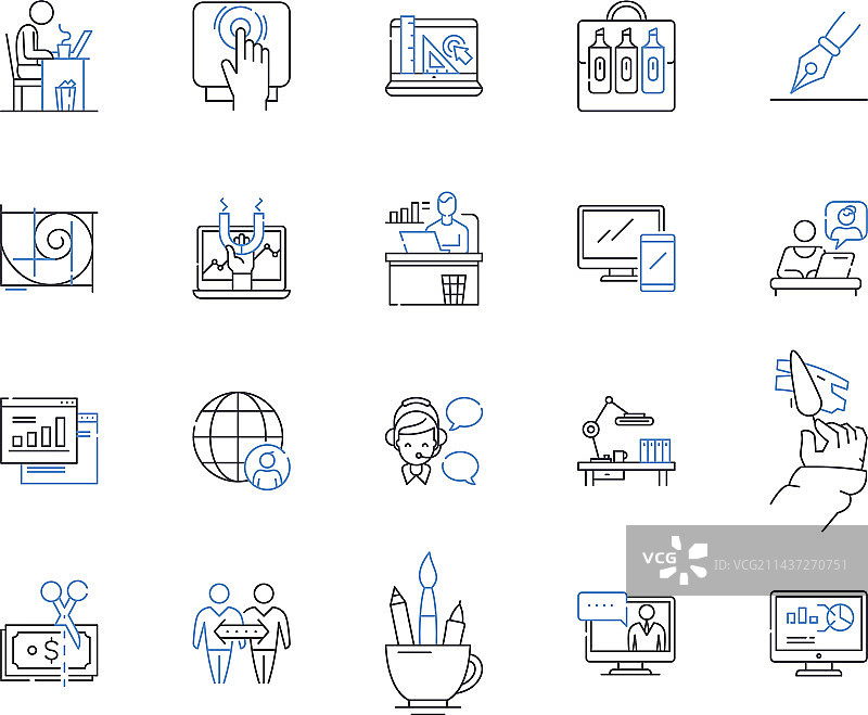 精简服务工作流线条图标合集图片素材