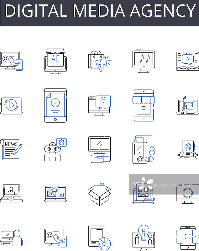数字媒体机构线性图标合集图片素材