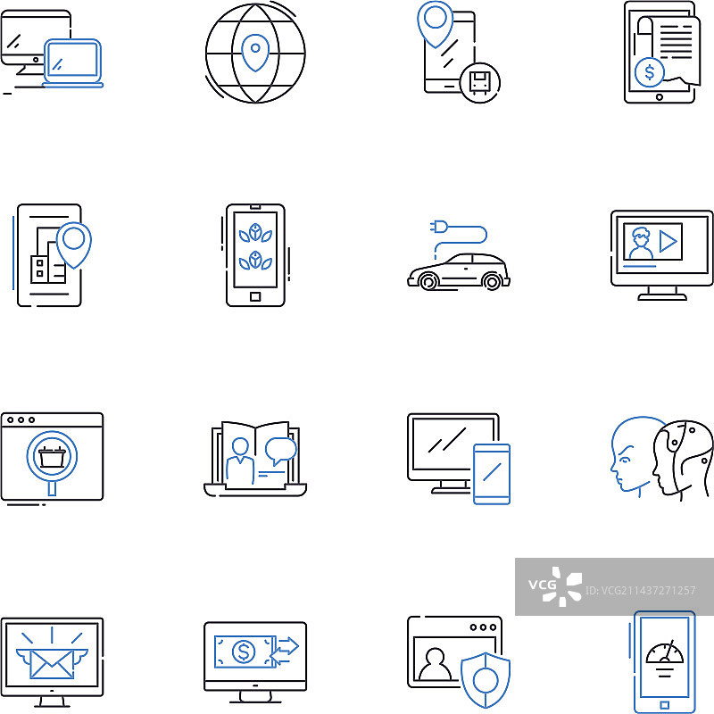 网络世界线性图标网络安全合集图片素材