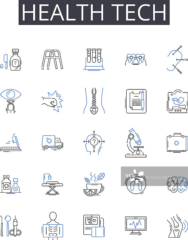 健康科技线性图标集合图片素材