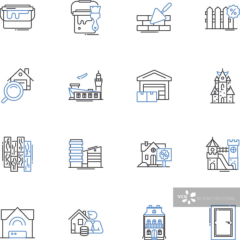 奢华优雅别墅线性图标合集图片素材