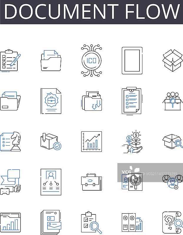 文档流程线性图标集合工作流程图片素材