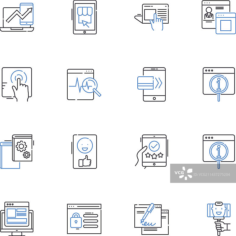 显示器屏幕线性图标合集图片素材