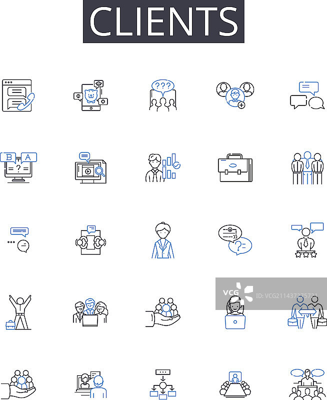 客户系列线性图标：顾客与赞助人图片素材