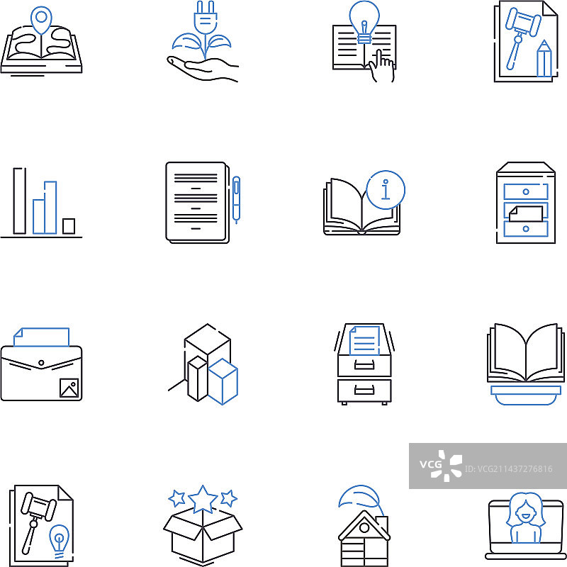 具有冒险性的探索线性图标集合图片素材