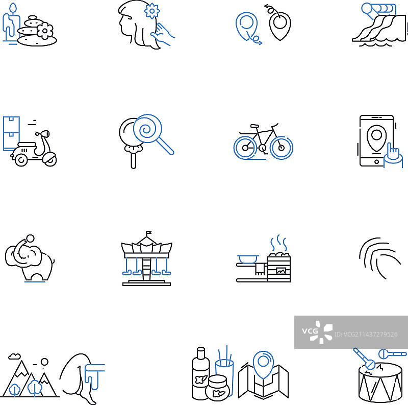 亚洲蜡染纺织品线性图标合集图片素材