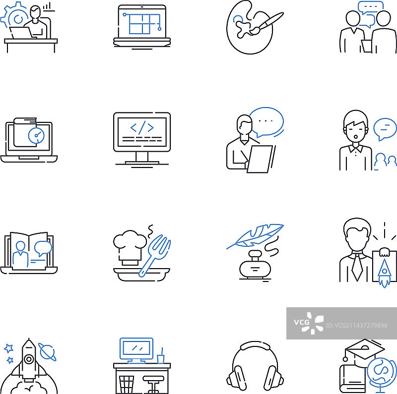 社交媒体经理线性图标合集图片素材