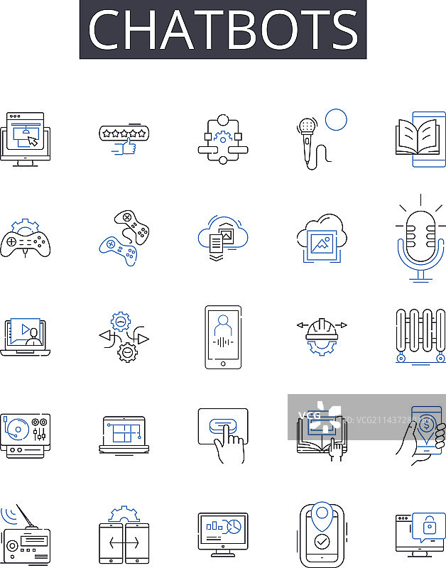 聊天机器人线性图标集合图片素材