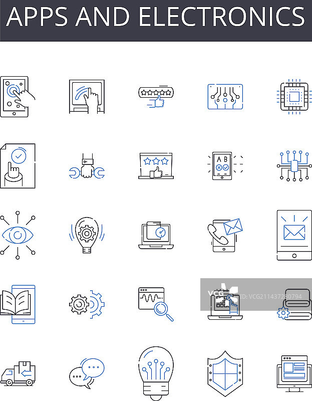 应用程序和电子产品线条图标集合图片素材