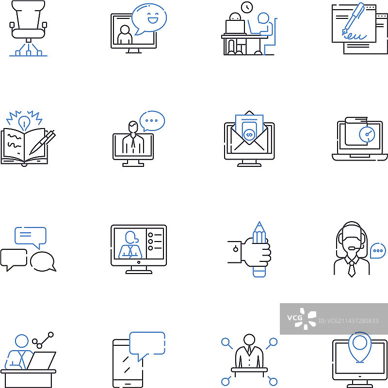 远程办公职位线性图标合集图片素材