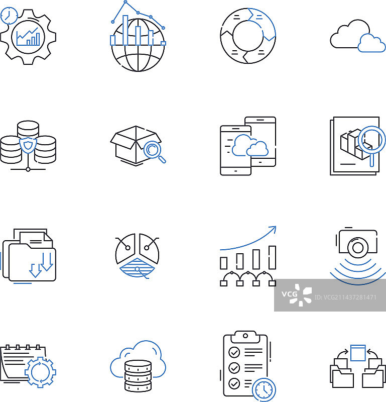 科技设备线性图标合集：智能手机、笔记本电脑图片素材