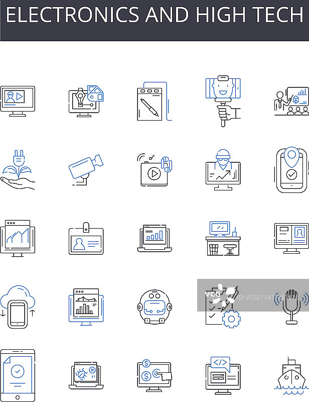 电子和高科技线性图标合集图片素材