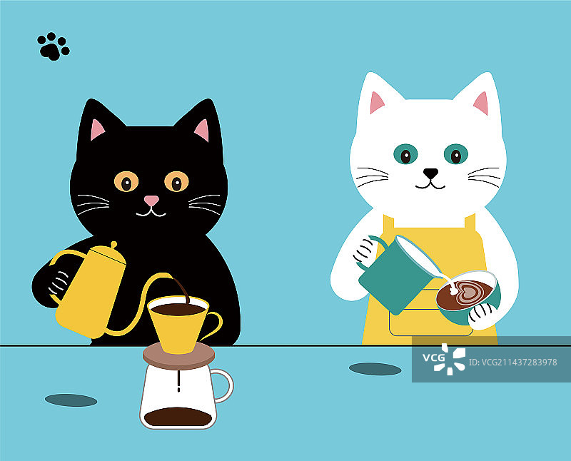 做手冲咖啡和咖啡拉花的可爱猫咪们图片素材