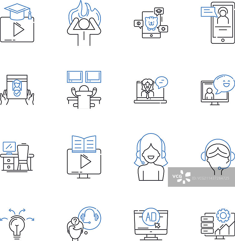 高效的智能电脑线性图标合集图片素材