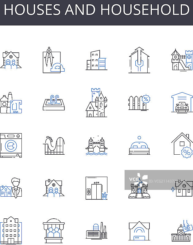 房屋和家庭用品线性图标合集图片素材