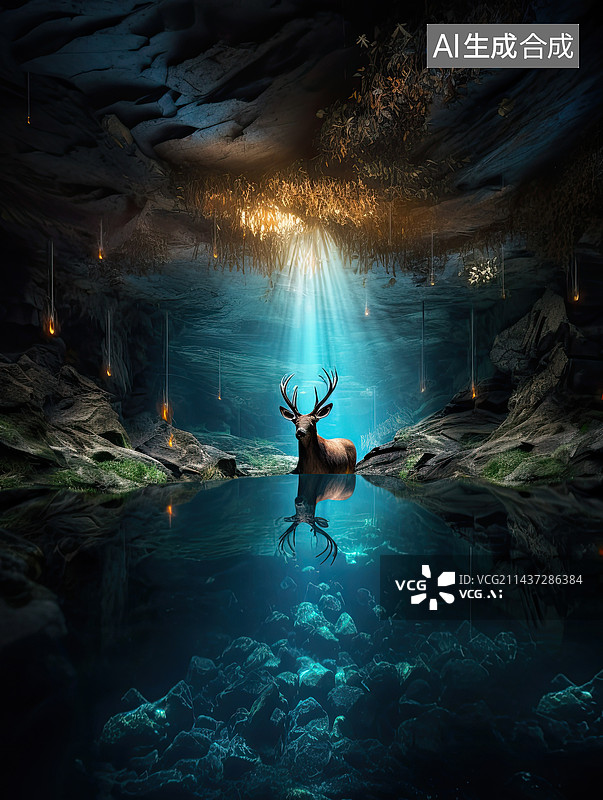 【AI数字艺术】洞穴中的鹿图片素材