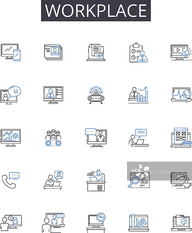 办公室工作场所线条图标集图片素材