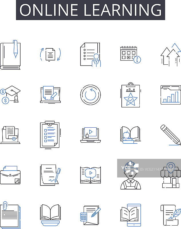 在线学习线性图标合集图片素材