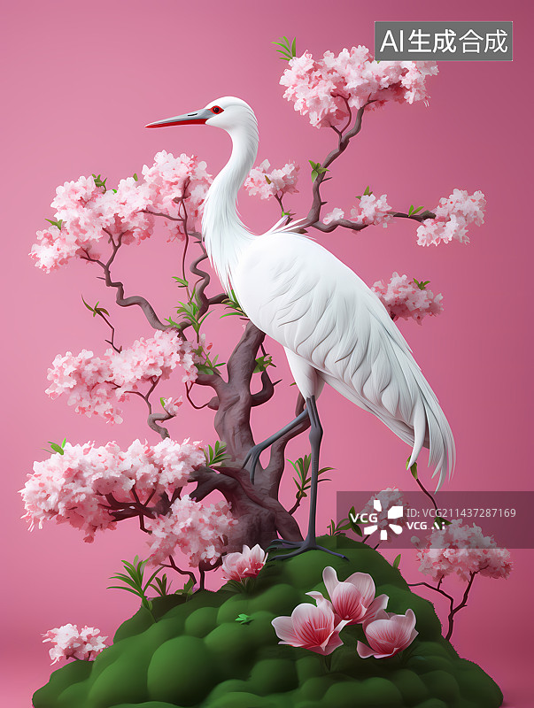 【AI数字艺术】白色仙鹤白鹭装饰品艺术建模摆件图片素材