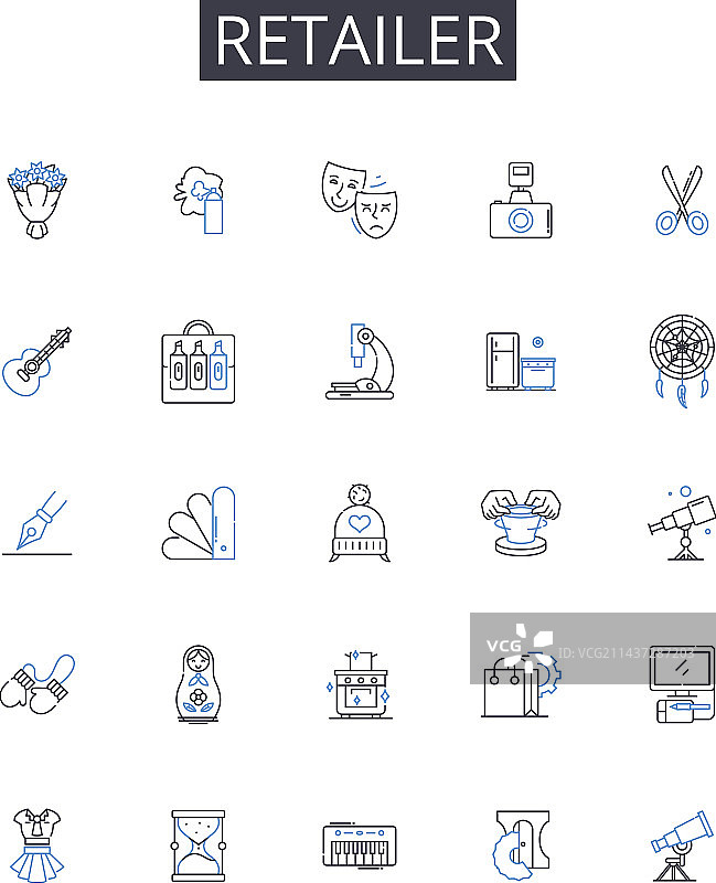 零售商细线图标集合监管图片素材