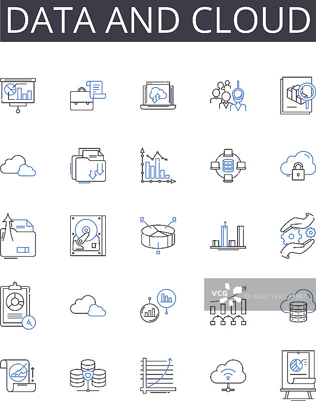 数据和云线图标集合分析图片素材