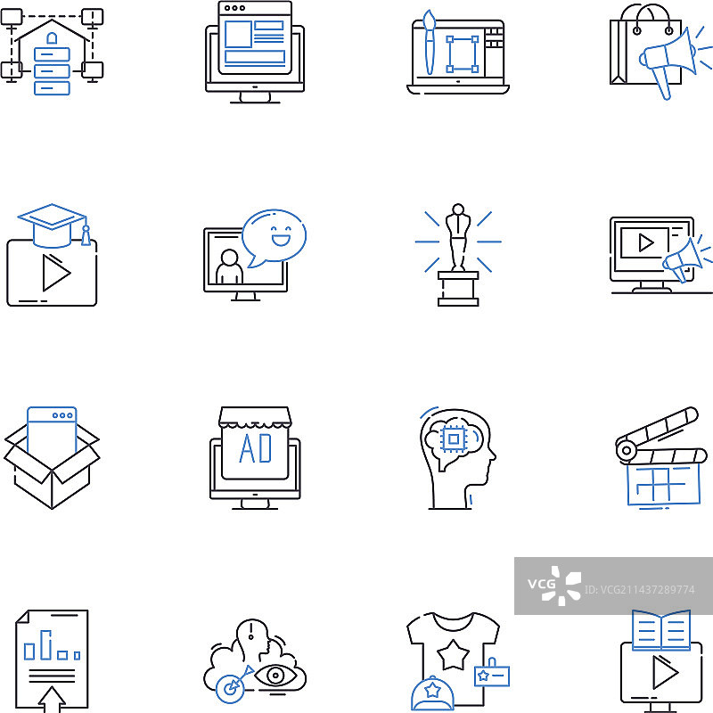 在线平台线性图标合集：虚拟世界图片素材