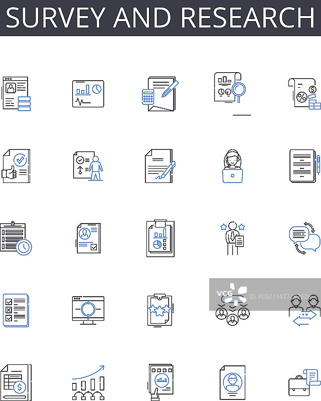 调查和研究线性图标合集图片素材