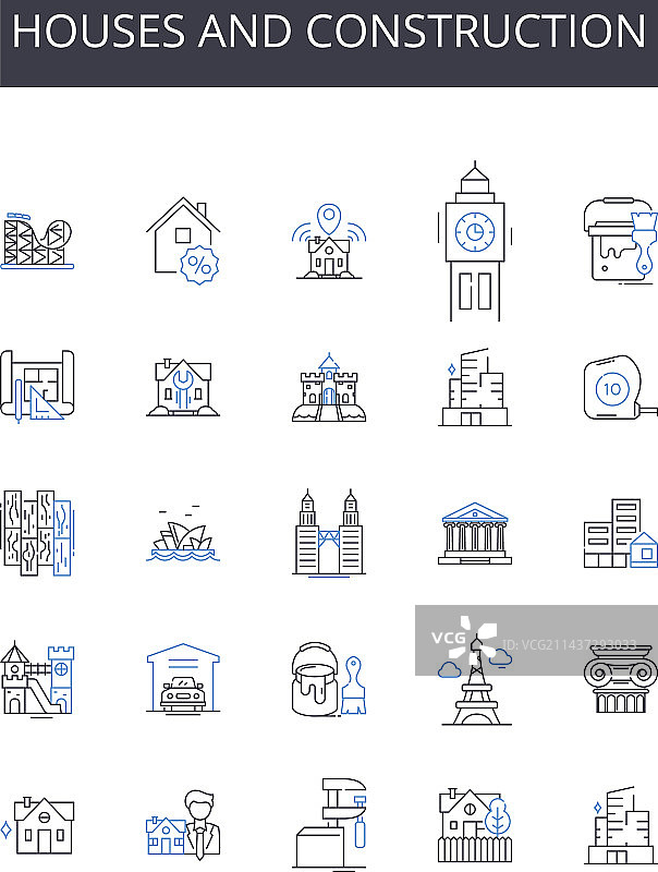 房屋建筑线性图标合集图片素材