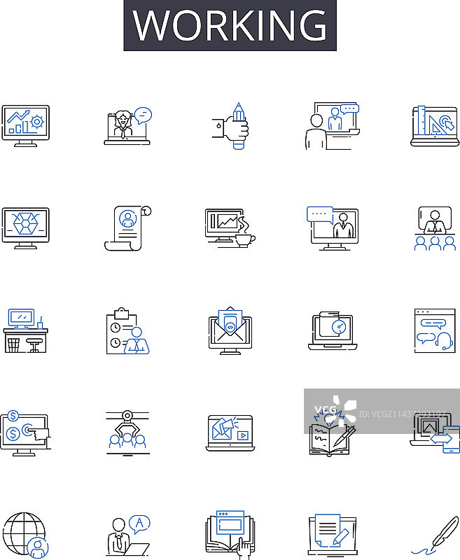 劳动主题线性图标合集图片素材
