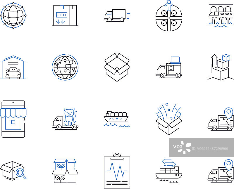 全球物流线性图标集合货运图片素材