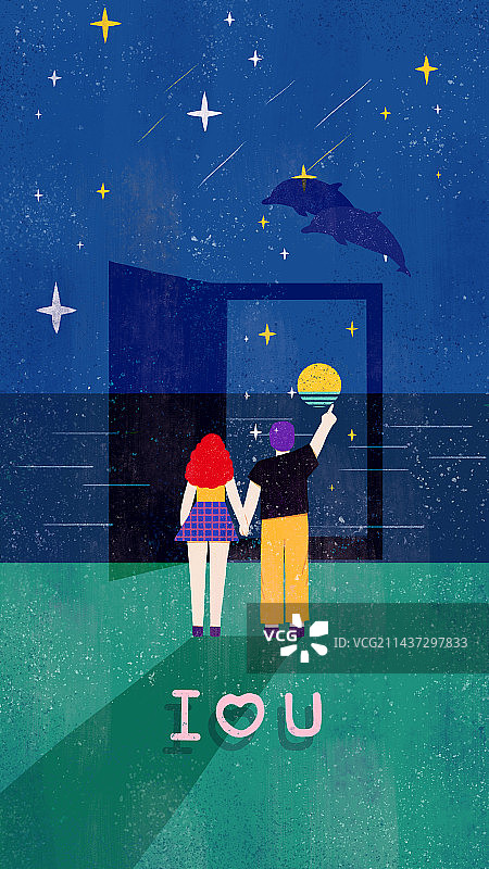 夜晚情侣星空海边牵手图片素材