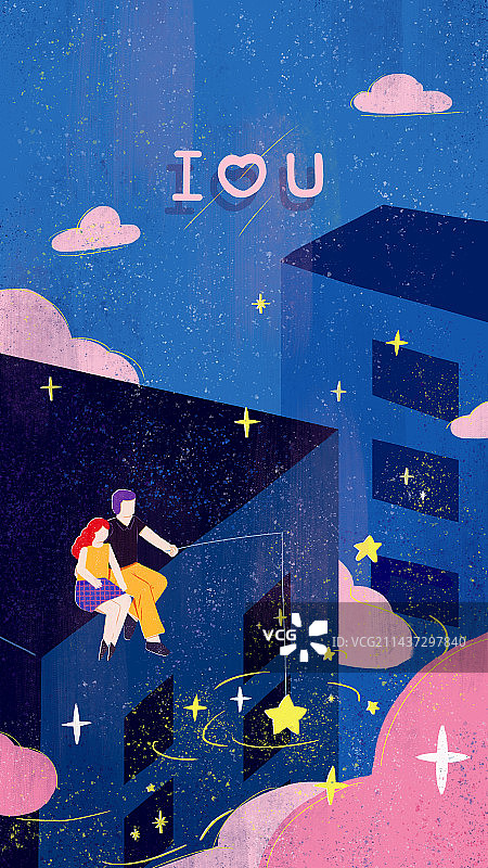 夜晚情侣陪伴钓星星图片素材