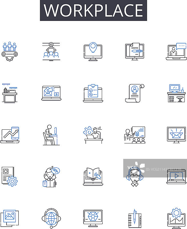 办公室工作场所线条图标集图片素材