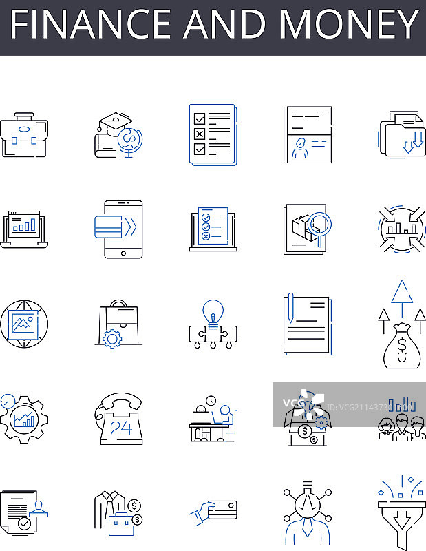 金融和金钱线条图标集合图片素材