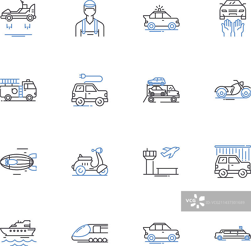 巡洋摩托车线条图标合集图片素材