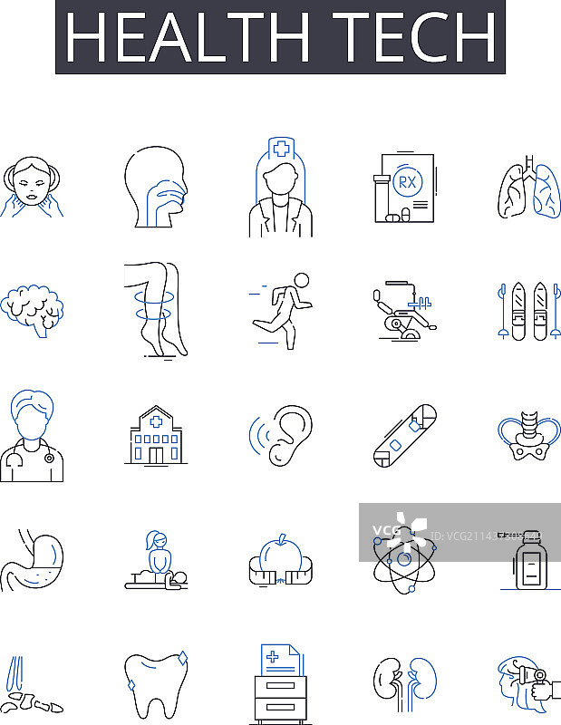 健康科技线性图标集合图片素材