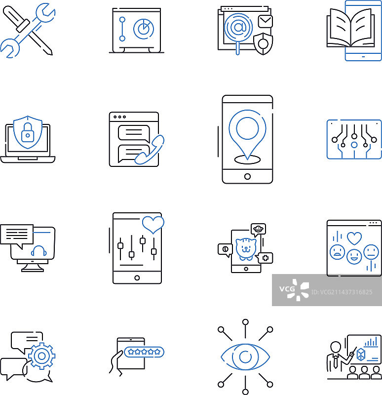 区块链技术线性图标合集图片素材