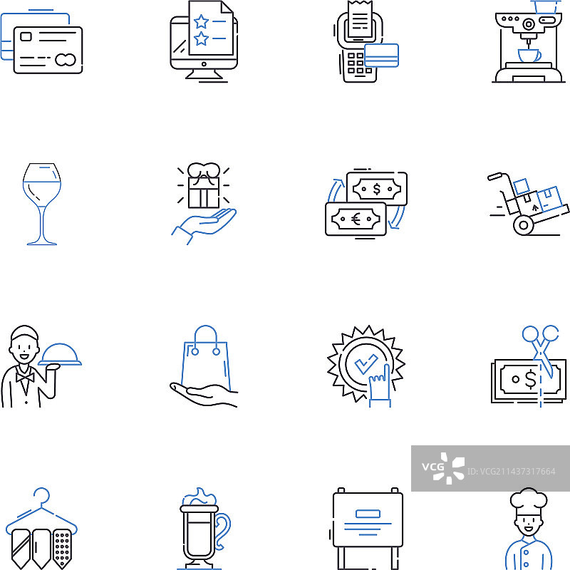 烘焙线条图标合集：松饼和羊角面包图片素材