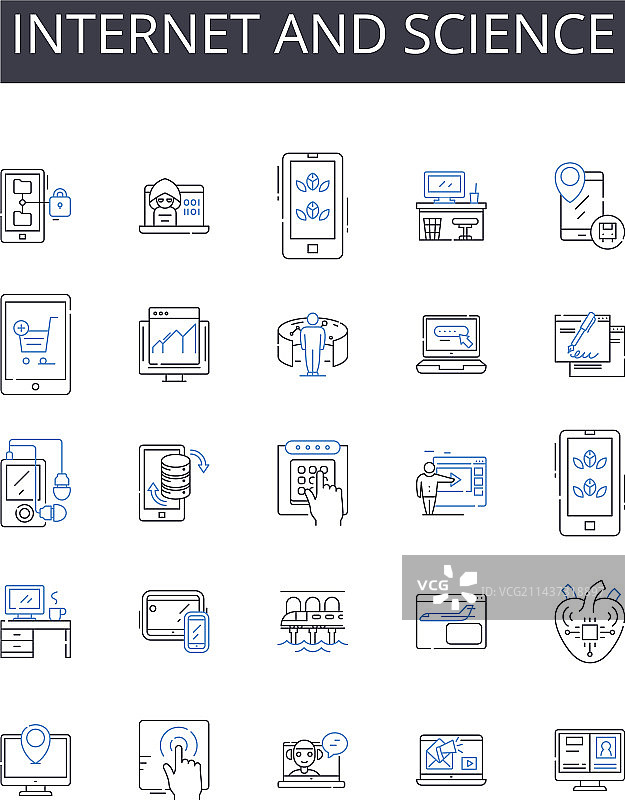 互联网与科学线性图标合集图片素材
