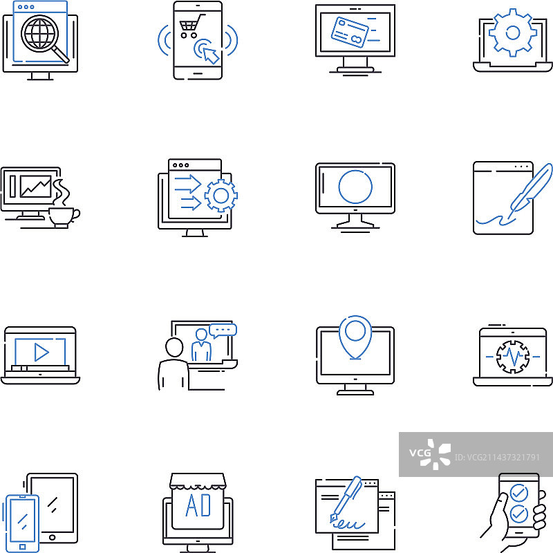 赛博营销线性图标数字合集图片素材