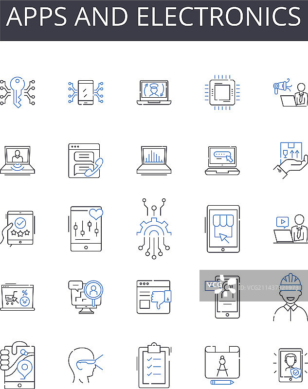 应用程序和电子产品线条图标集合图片素材