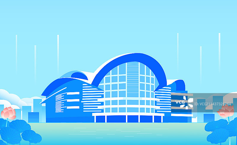 香港会议展览中心矢量插画，香港庆典插画图片素材