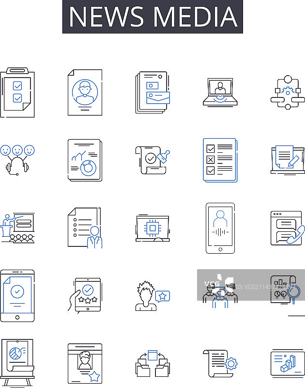 新闻媒体线性图标合集电视图片素材